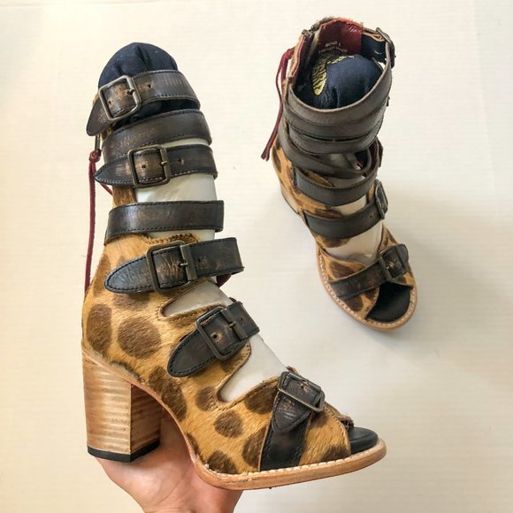 Freebird by Steven Shoes - NEW Freebird by Steven Rare Leopard Calf Hair Leather Buckle Booties NIB 6